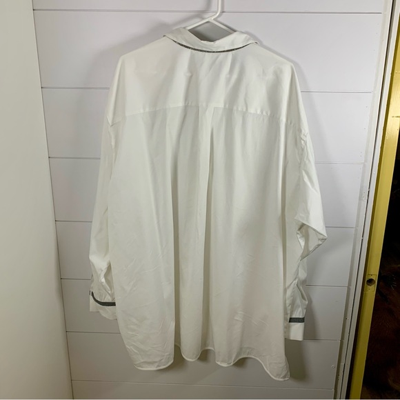 Lafayette 148 Jessie Crystal Oversized‎ White Poplin Shirt Tunic Top Sz XXL EUC - Picture 10 of 15